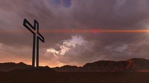 Wooden cross in night made in 3d software